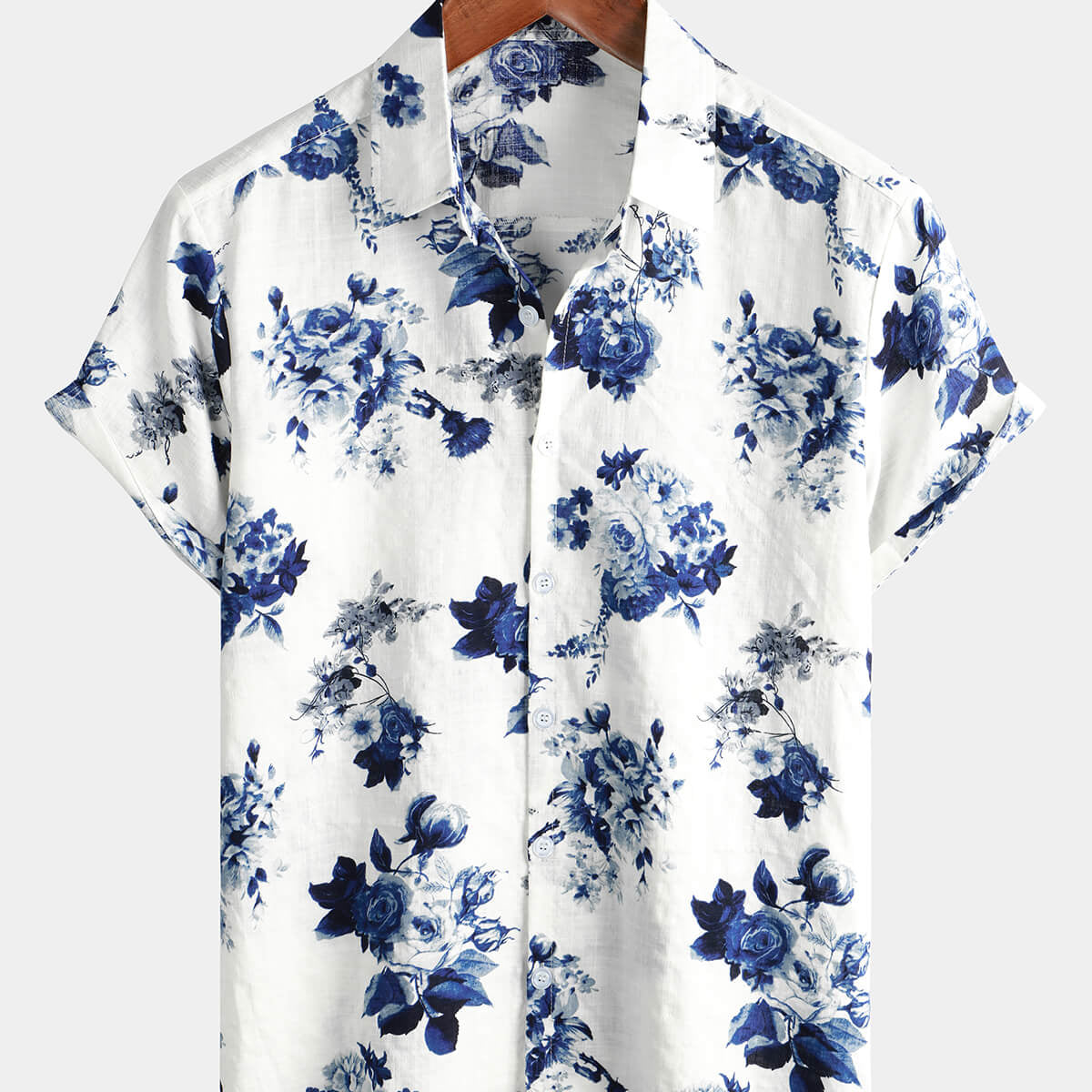 Blue Rose Floral Men's Short Sleeve Shirt
