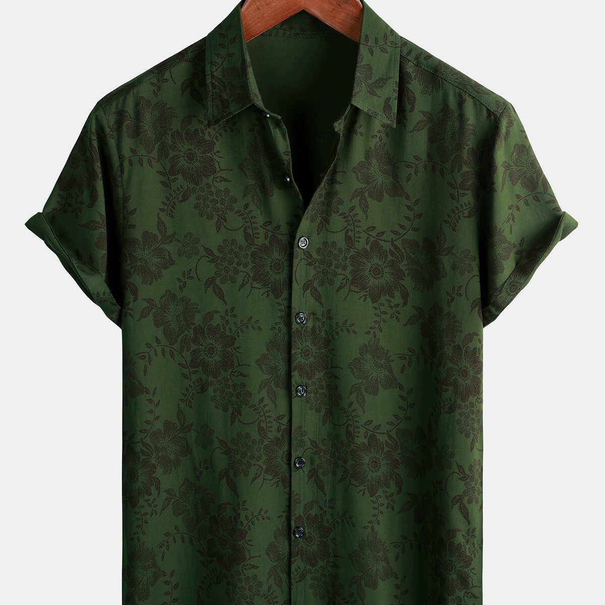Men's Floral Dark Green Hawaiian Vintage Soft Beach Holiday Button Up — free download