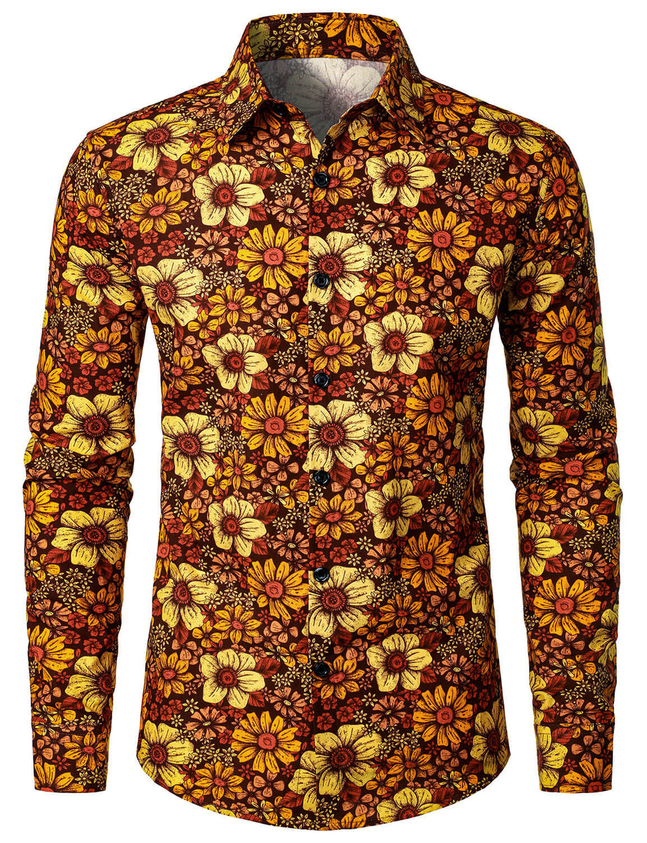 Vintage brown print button shirt