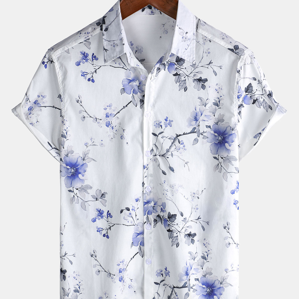 Mens Beige Abstract Print Short Sleeve Shirt – Casual Summer Button-Up Relaxed Fit main image 1