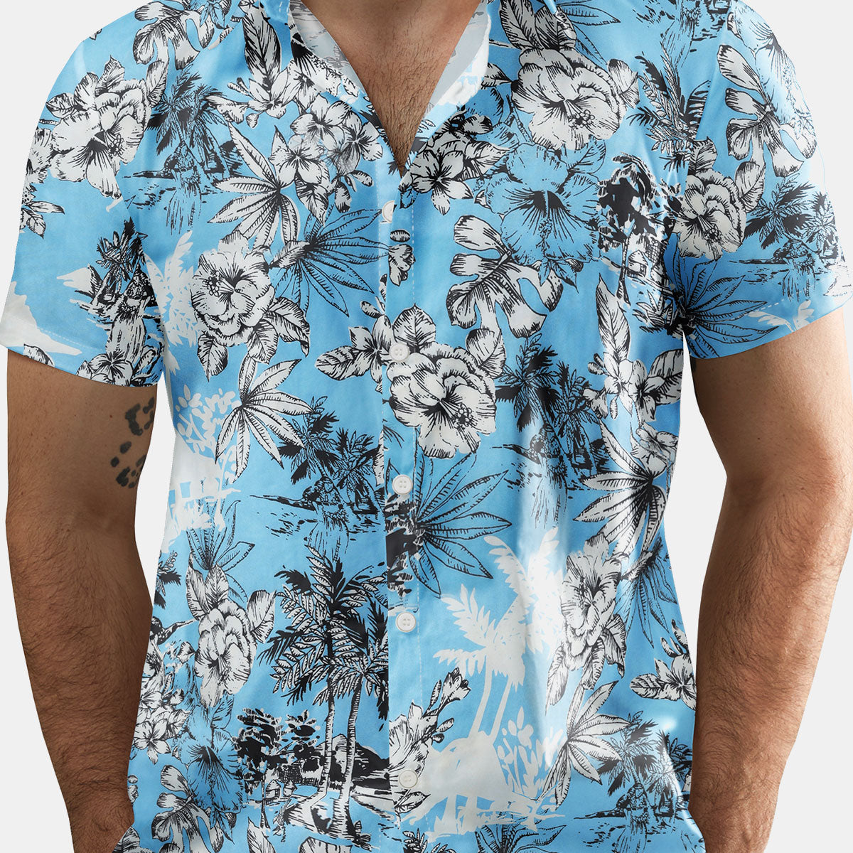 Tropical Print Button Up Short Sleeve Shirt