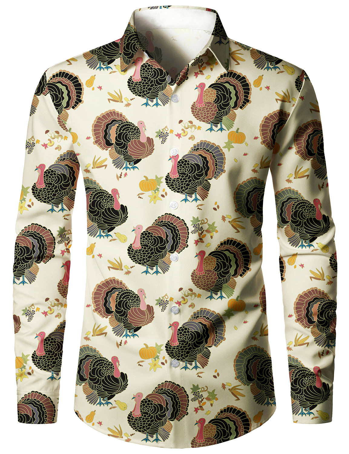 Men's Thanksgiving Turkey Day Holiday Fall Festival Gift Button Up Long Sleeve Shirt