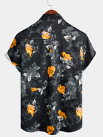 Men's Summer Casual Yellow Floral Button Up Short Sleeve Holiday Cool Beach Shirt