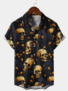 Men's Rock Golden Skull Floral Rockabilly Cool Short Sleeve Summer Shirt