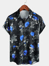 Men's Summer Casual Blue Floral Button Up Short Sleeve Holiday Cool Beach Shirt