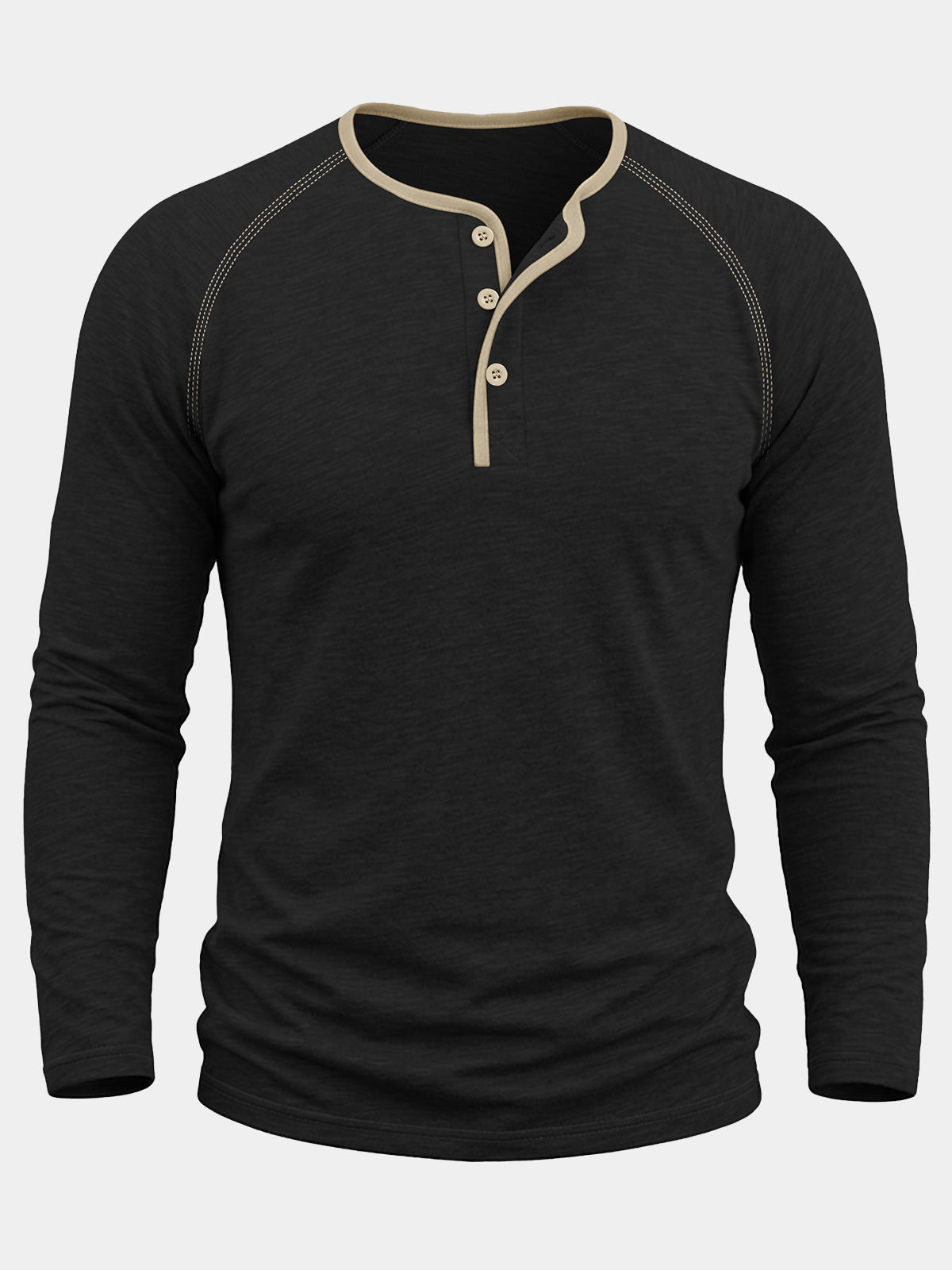 Men's Navy Blue Cotton Color Block Henley Long Sleeve Shirt