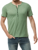 Men's Button Up Solid Color Casual Breathable Short Sleeve T-Shirt