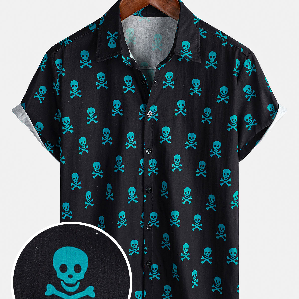 Men's Skull Punk Rock Holiday Beach Cotton Breathable Cool Summer Short Sleeve Shirt