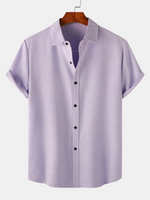 Men's Breathable Solid Color Cotton Button Up Casual Short Sleeve Shirt