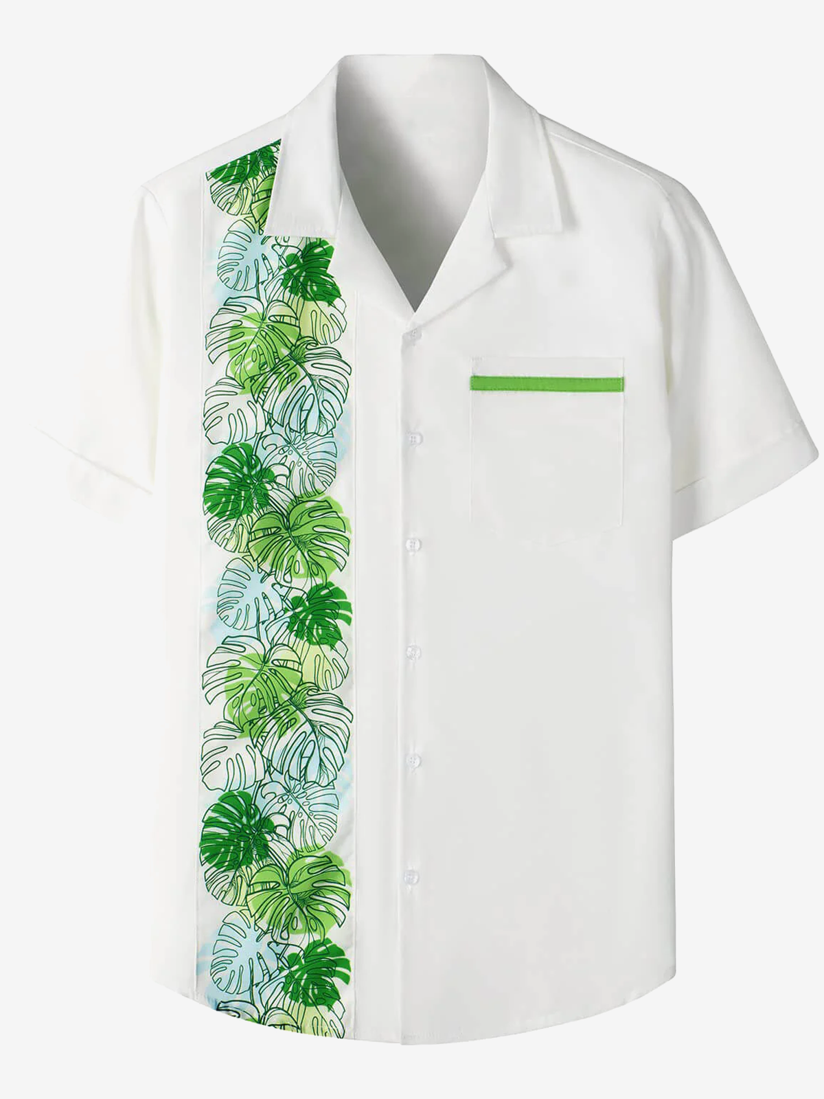 Men's Tropical Camp 50s Retro Bowling Button Up White Short Sleeve Shirt
