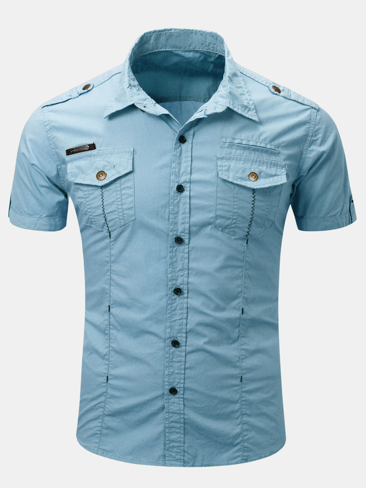 Men's Casual Cotton Pocket Outdoor Short Sleeve Shirt