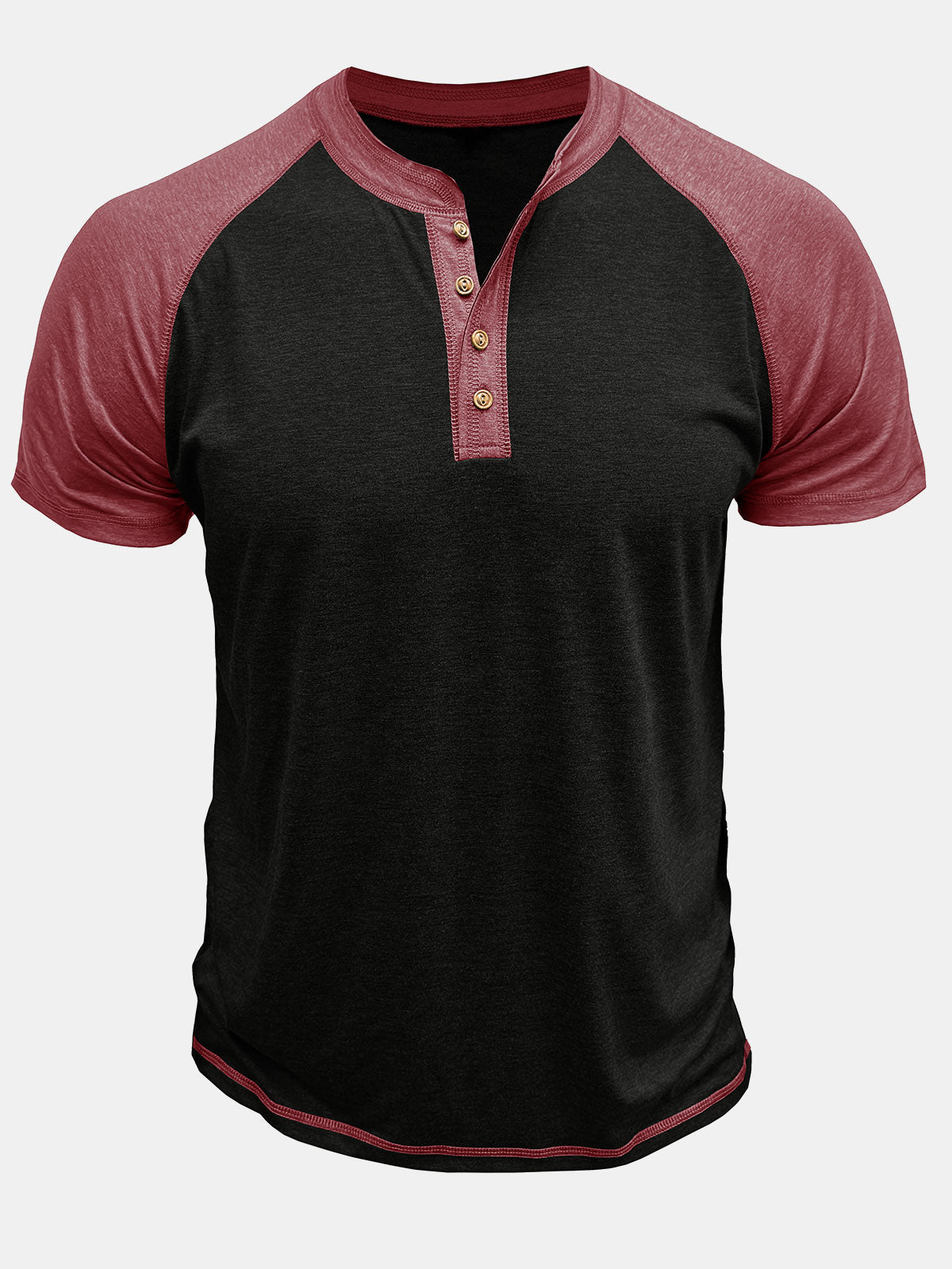 Men's Casual Henley Two-tone Short Sleeve T-Shirt