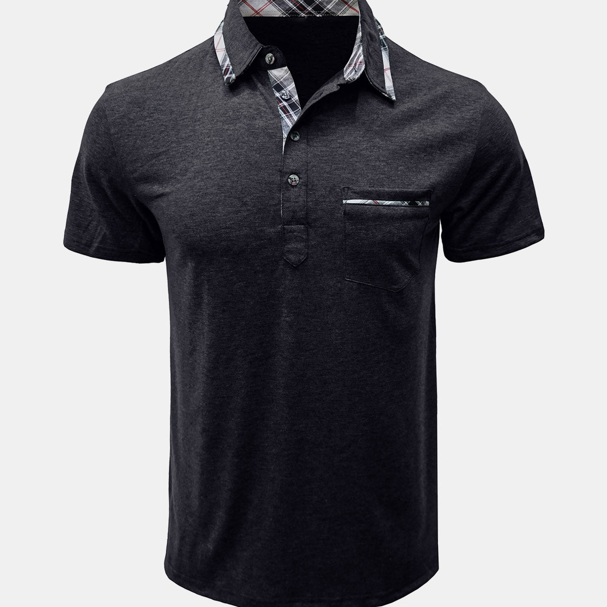 Men's Summer Casual Plaid Breathable Pocket Short Sleeve Polo Shirt