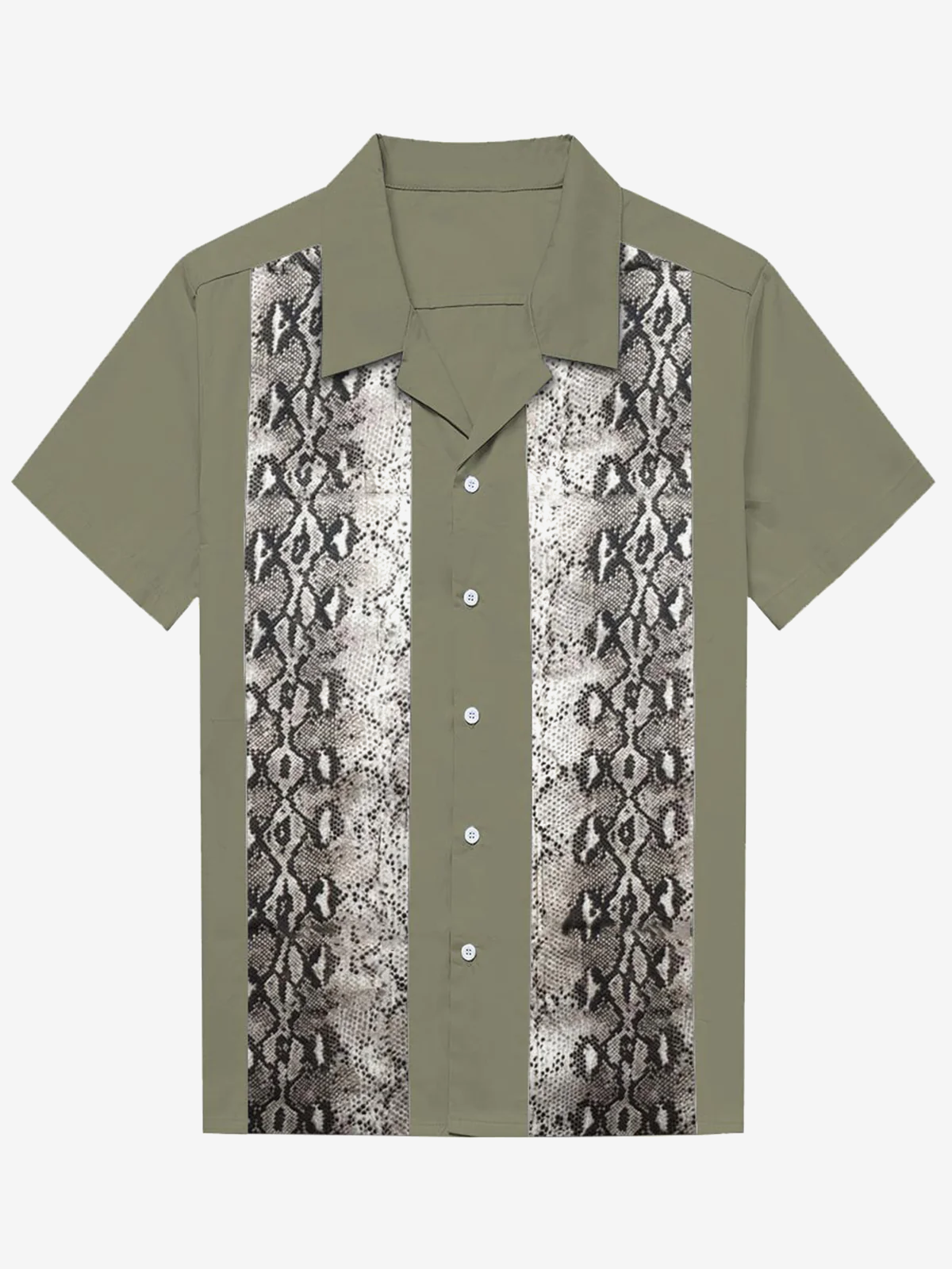 Men's Vintage 50's Cotton Bowling Snake Print Short Sleeve Shirt