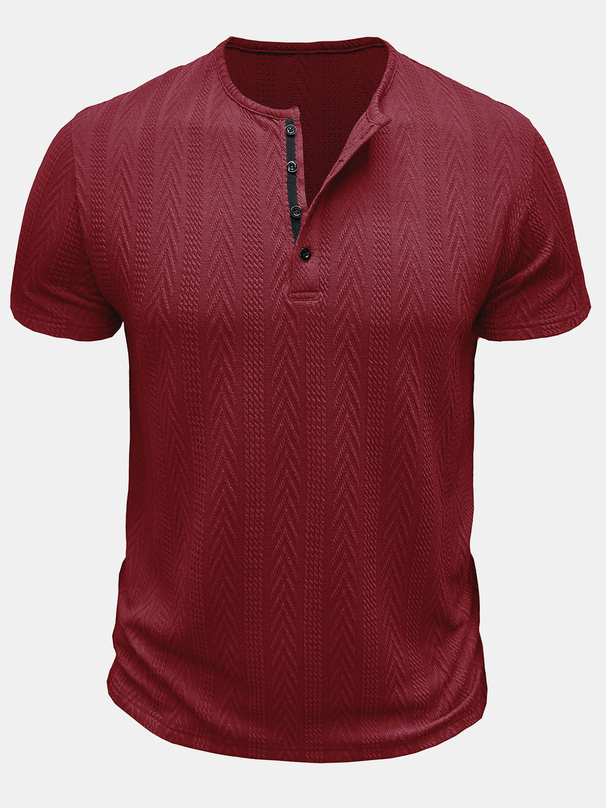 Men's Solid Color Henley Short Sleeve Summer T-Shirt