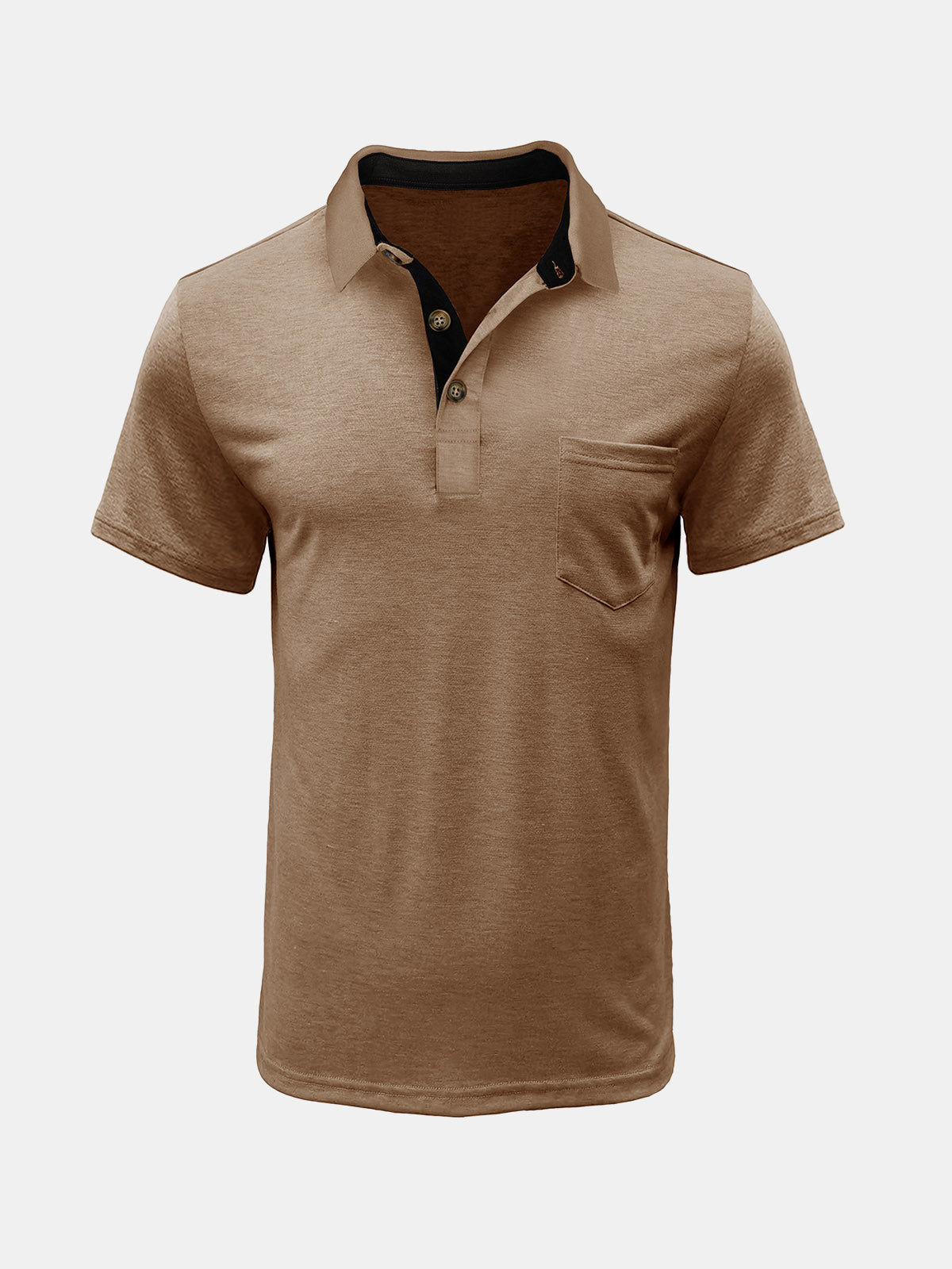 Men's Summer Casual Breathable Pocket Solid Color Short Sleeve Polo Shirt
