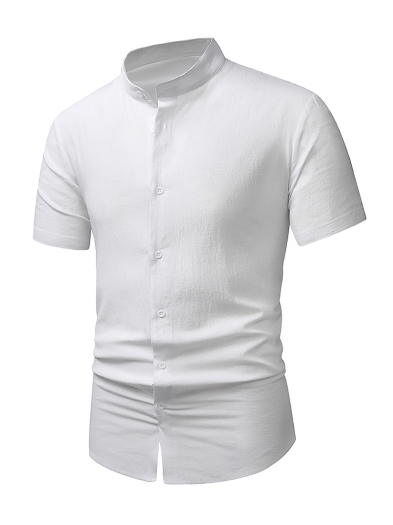 Men's Casual Summer Beach Solid Color Cotton Short Sleeve Shirt