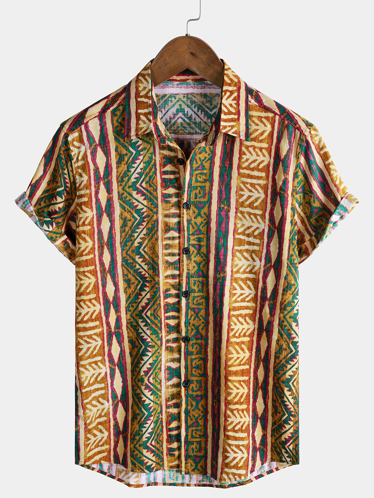 Men’s Tribal Striped Short Sleeve Vintage Casual Shirt