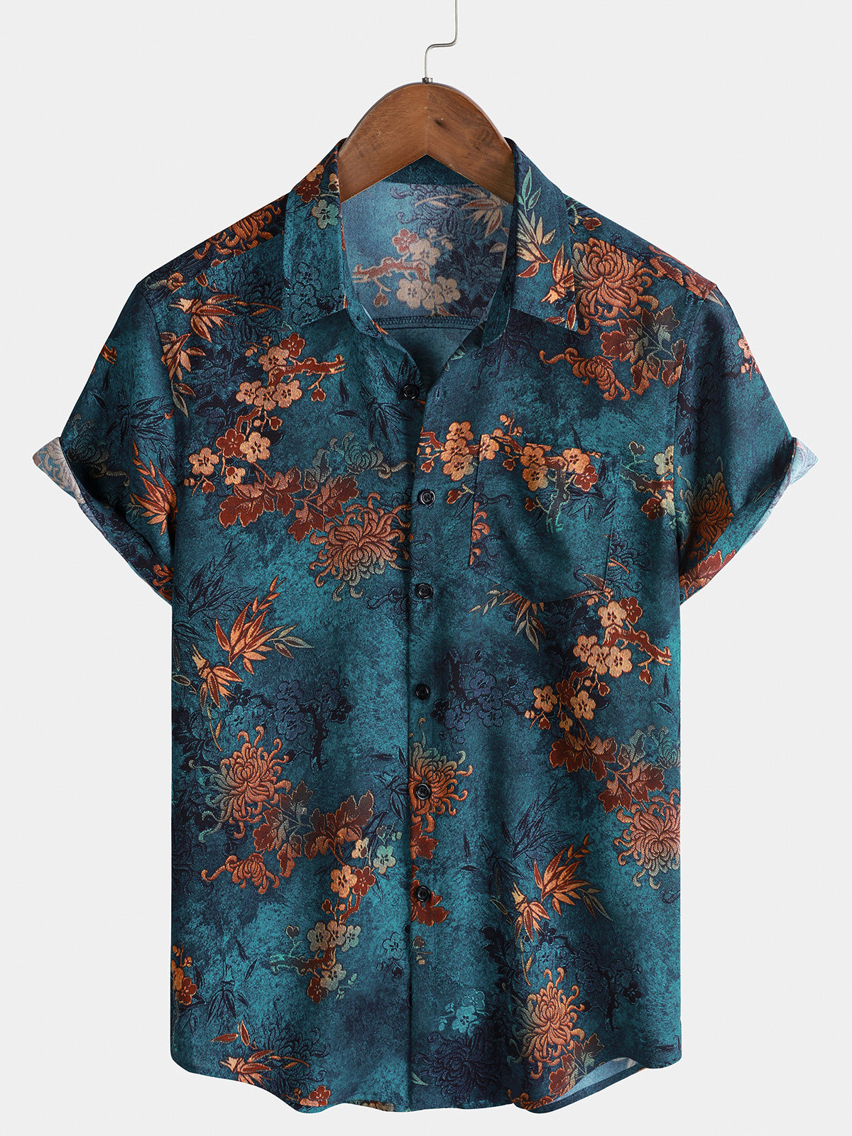 Men’s Retro Resort Vacation Holiday Party Pattern Casual Short Sleeve Shirt