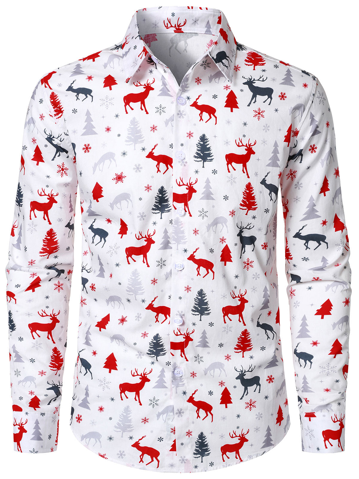 Men's Christmas Reindeer Cotton Holiday Long Sleeve Shirt
