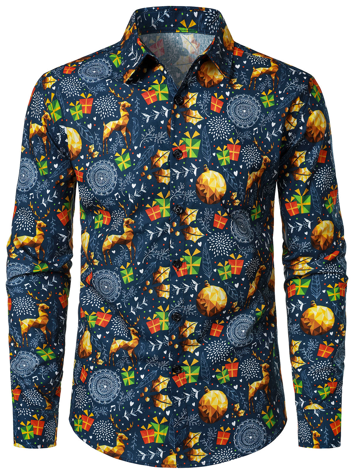 Men's Christmas Reindeer Blue Festive Print Long Sleeve Shirt