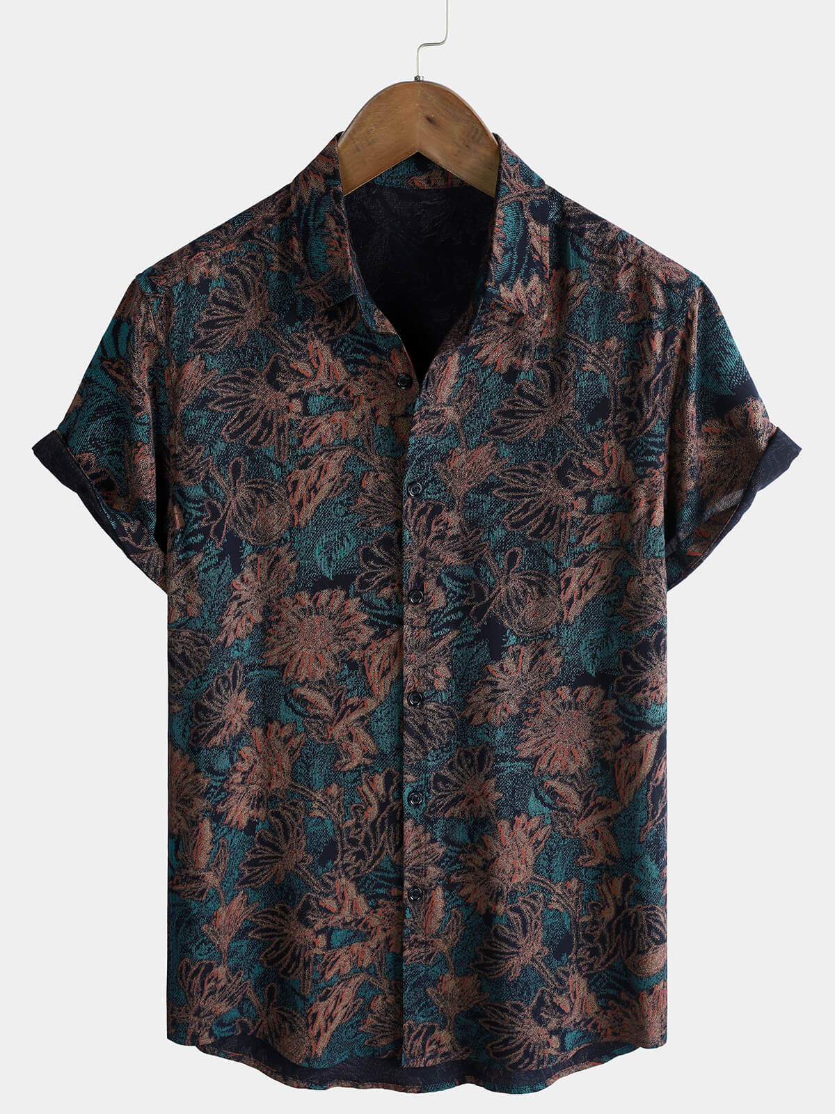 Men's Rayon Retro Boho Botanical Print Vacation Short Sleeve Shirt