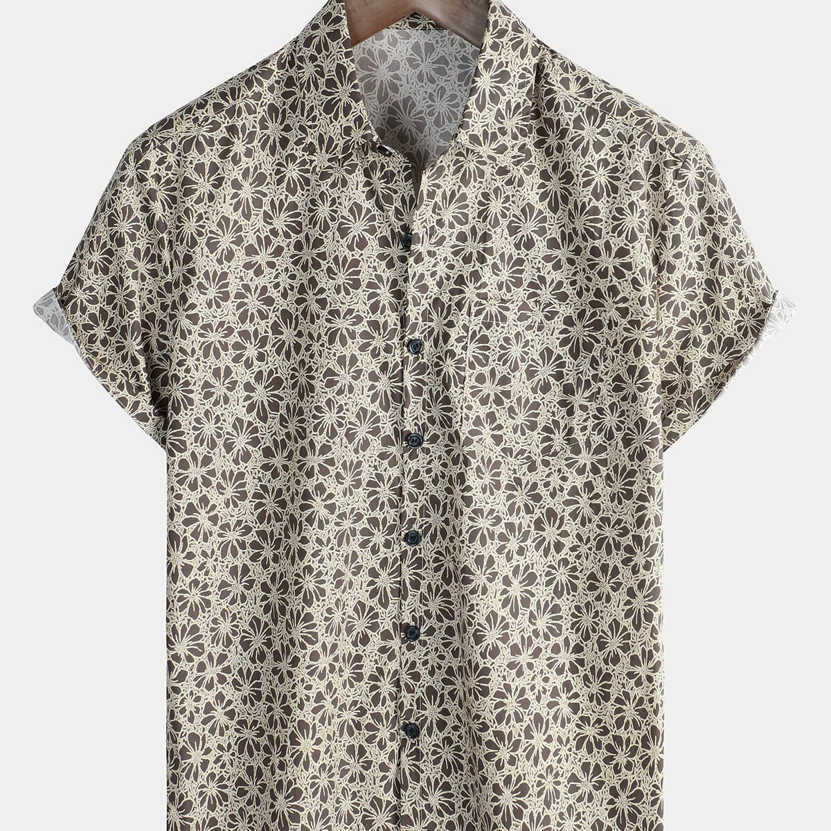 Men's Vintage Holiday Cotton Floral Button Up Short Sleeve Shirt