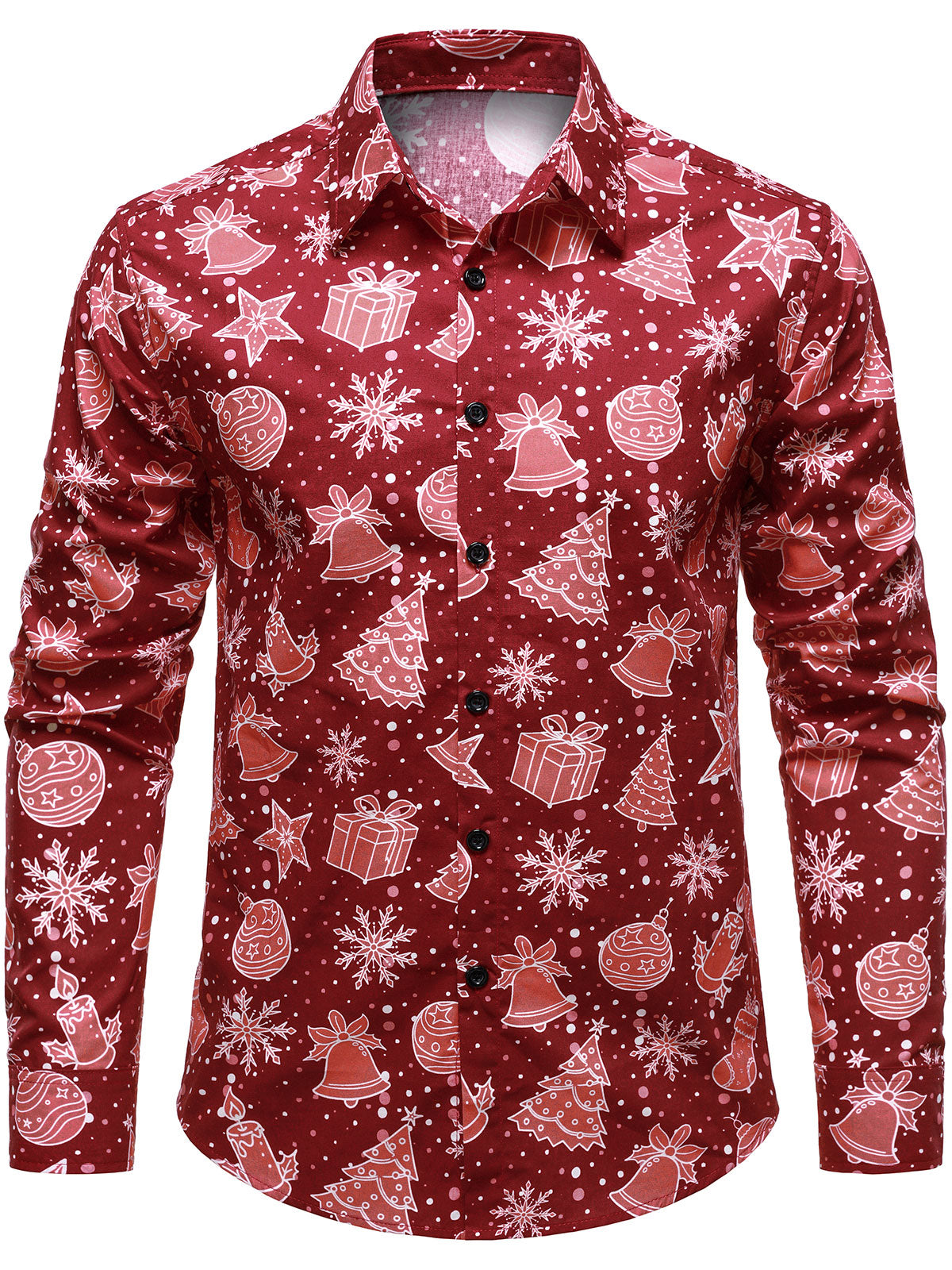 Men's Christmas Themed Funny Holiday Festive Print Red Long Sleeve Shirt