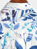 Men's Cotton Beach Tropical Button Up Blue Floral Aloha Short Sleeve Hawaiian Shirt