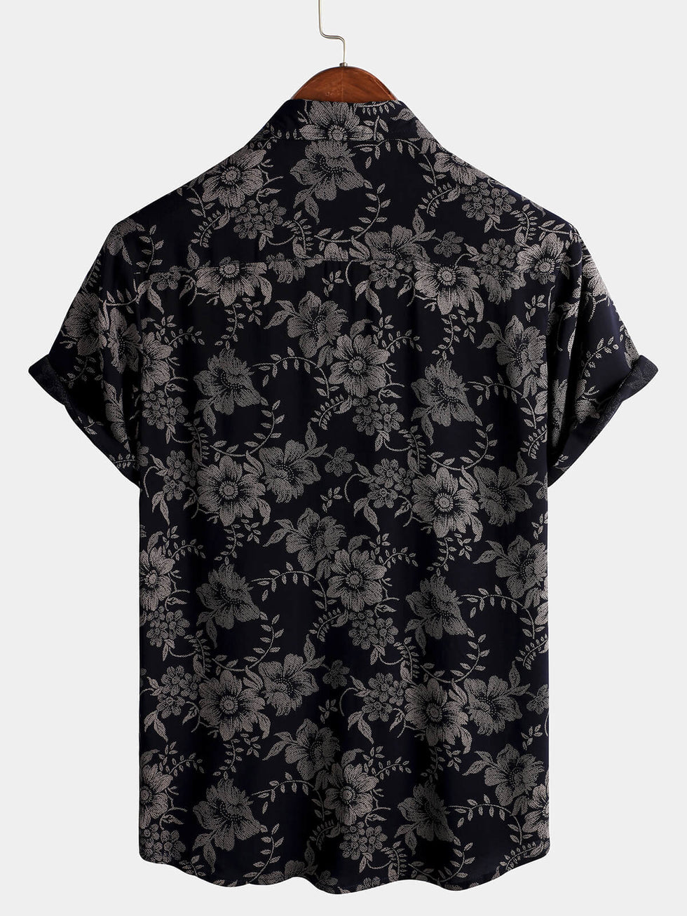 Black Floral Long Sleeved Mens Shirt (Medium)