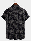 Men's Floral Print Vintage Flower Holiday Breathable Button Up Navy Blue Hawaiian Short Sleeve Shirt