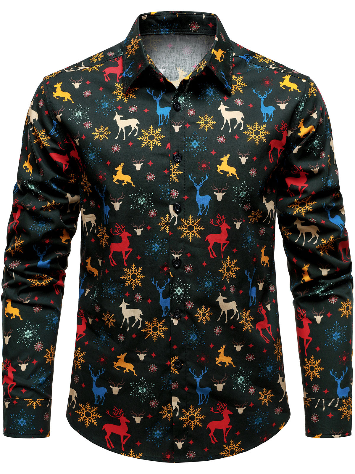 Men's Christmas Themed Festive Reindeer Holiday Long Sleeve Shirt