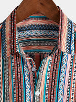 Men's Summer Vintage Striped Short Sleeve Button Up Beach Shirt