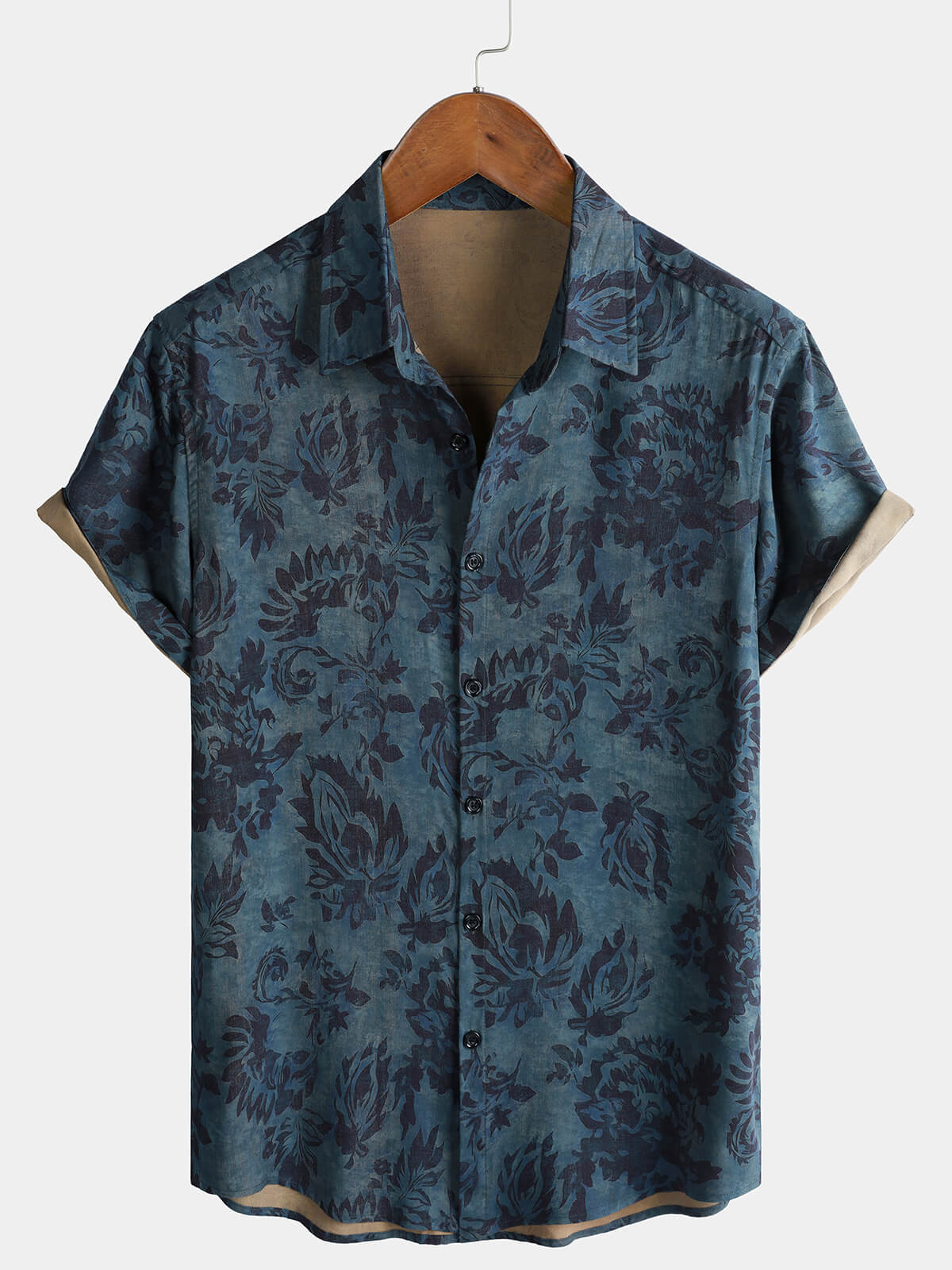Men's Rayon Floral Print Boho Vintage Short Sleeve Shirt
