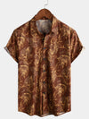 Men's Vintage Brown Leaf Print Cotton Beach Hawaiian Short Sleeve Button Up Shirt