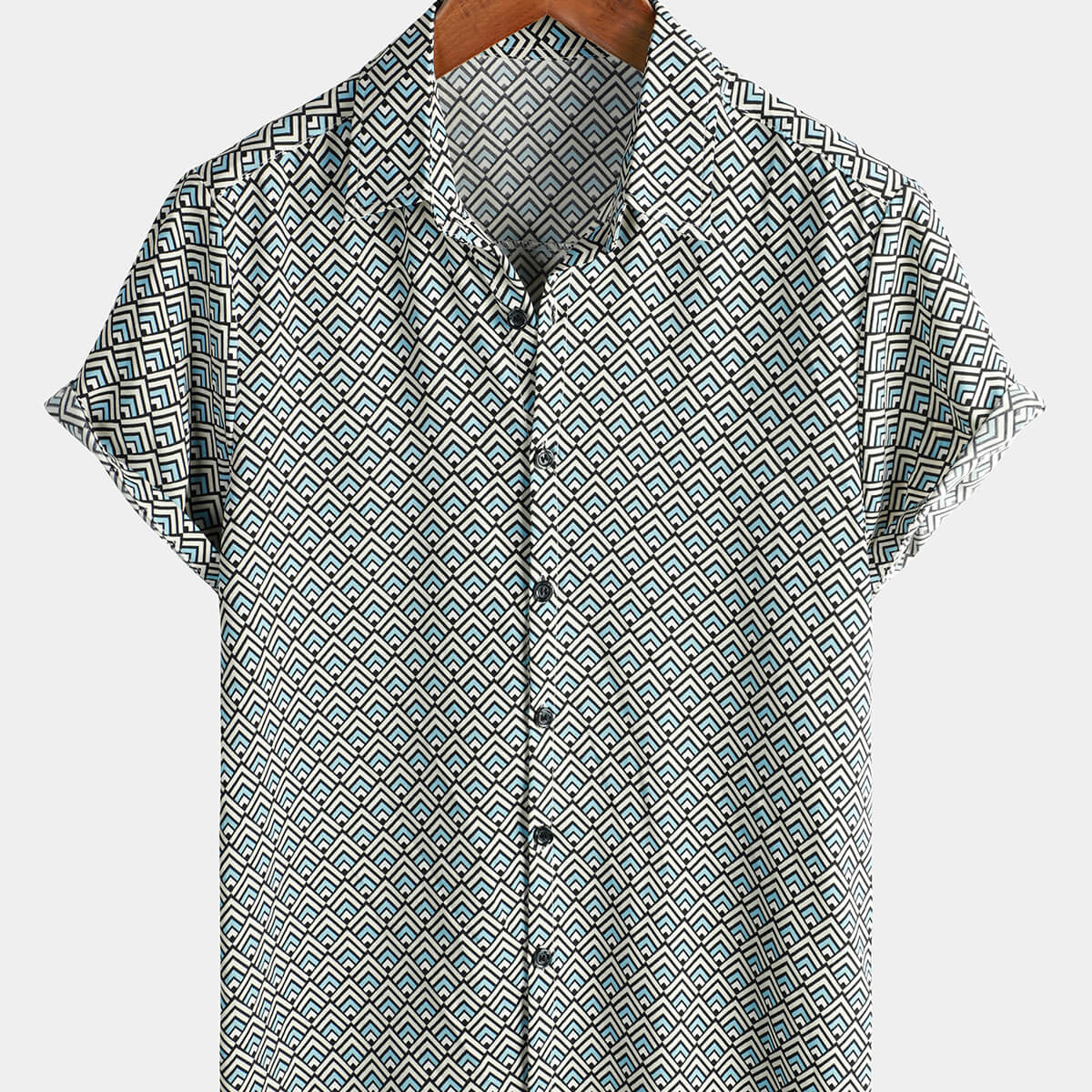 Men's Casual Vintage Geometric Button Up Holiday Summer Retro Short Sleeve Shirt