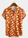 Men's Orange 70s Retro Button Up Vintage Geometric Circle Summer Beach Short Sleeve Shirt