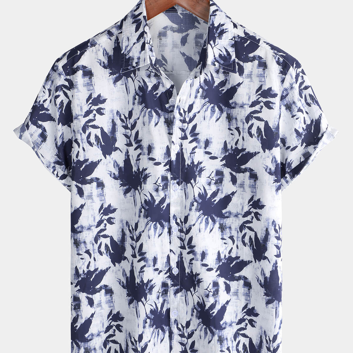 Men's Vintage Holiday Cotton Hawaiian Floral Button Up Breathable Short Sleeve Shirt