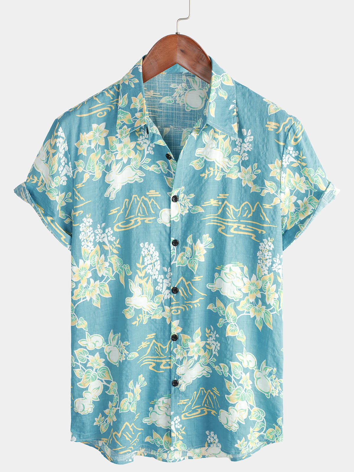 Men's Hawaiian Tropical Floral Print Beach Summer Short Sleeve Button Shirt