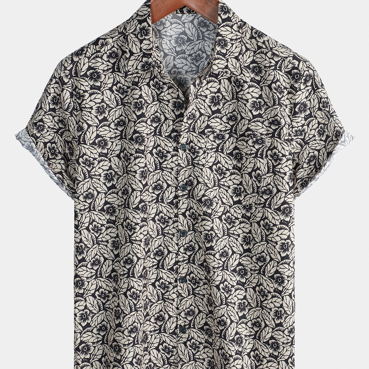 Men's Vintage Floral Holiday Cotton Button Up Short Sleeve Shirt