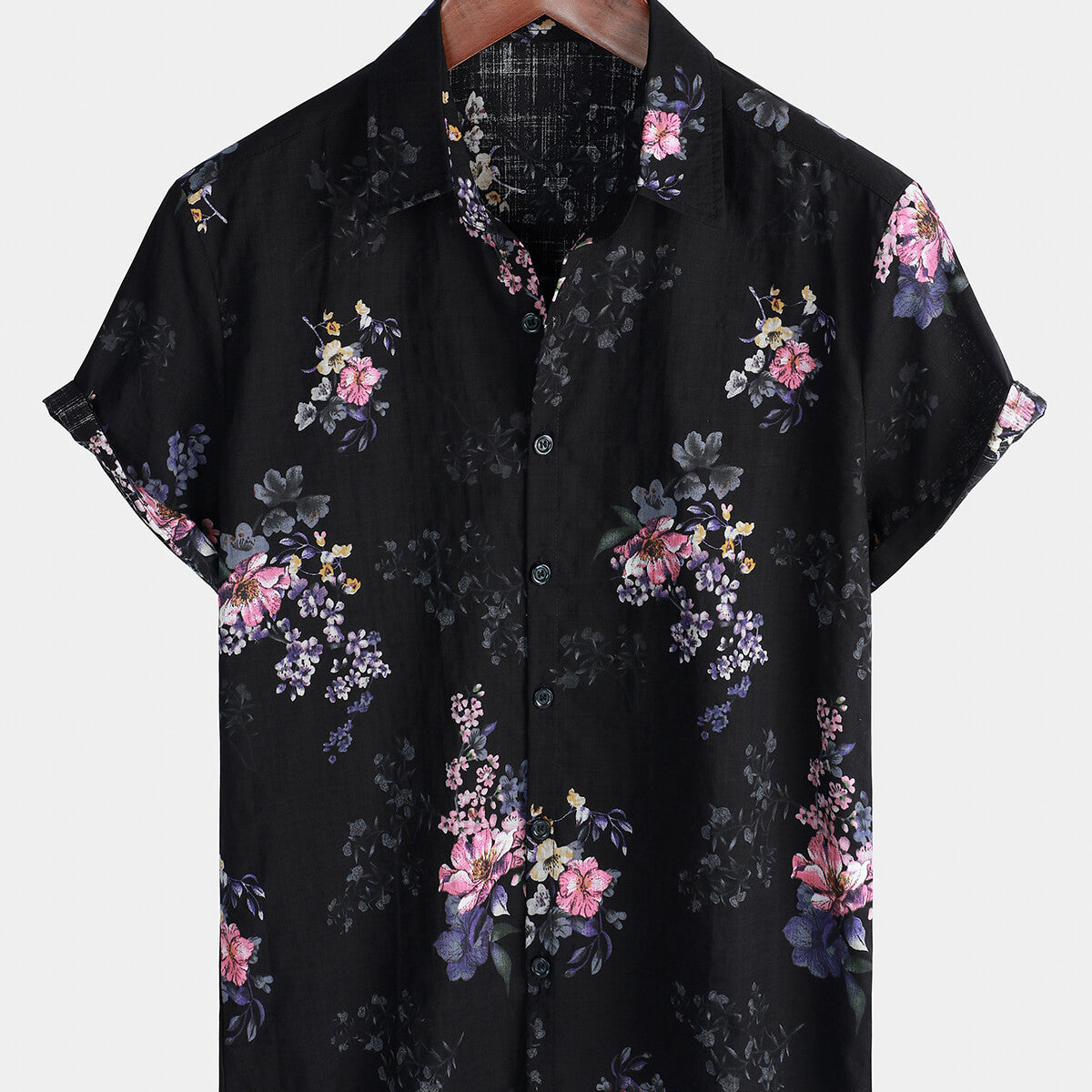 Men's Floral Button Up Short Sleeve Holiday Cotton Vintage Shirt