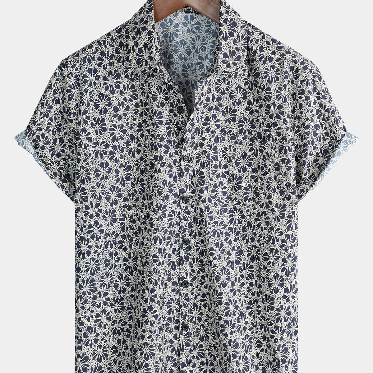 Men's Holiday Summer Cotton Floral Button Up Short Sleeve Shirt
