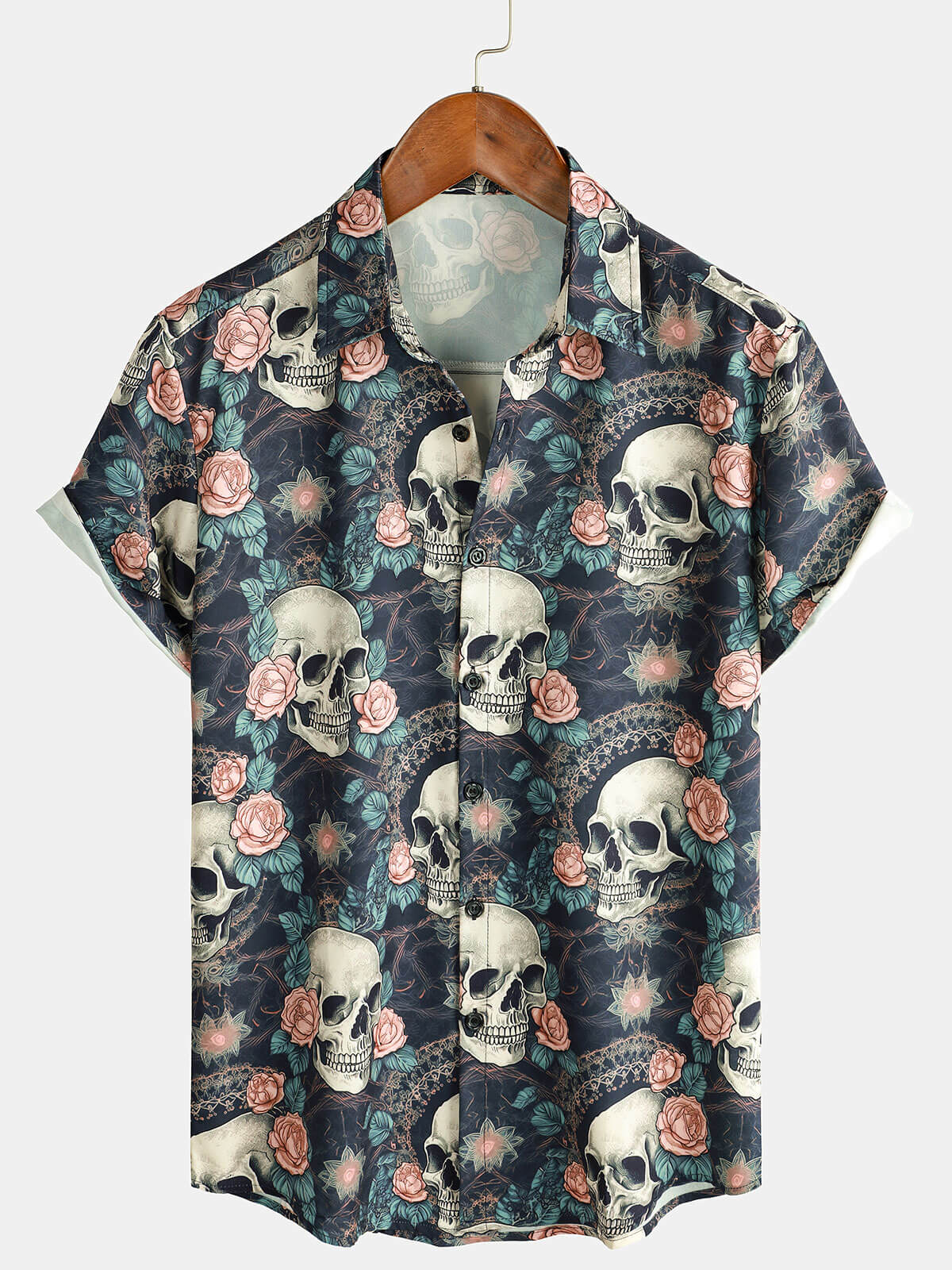 Men's Cool Skull Punk Rock Holiday Beach Short Sleeve Summer Shirt