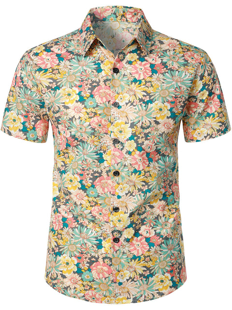 Men's Floral Cotton Casual Button Up Short Sleeve Shirt – Atlanl