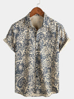 Men's Retro Floral Pocket Short Sleeve 70s Paisley Print Vintage Button Up Shirt
