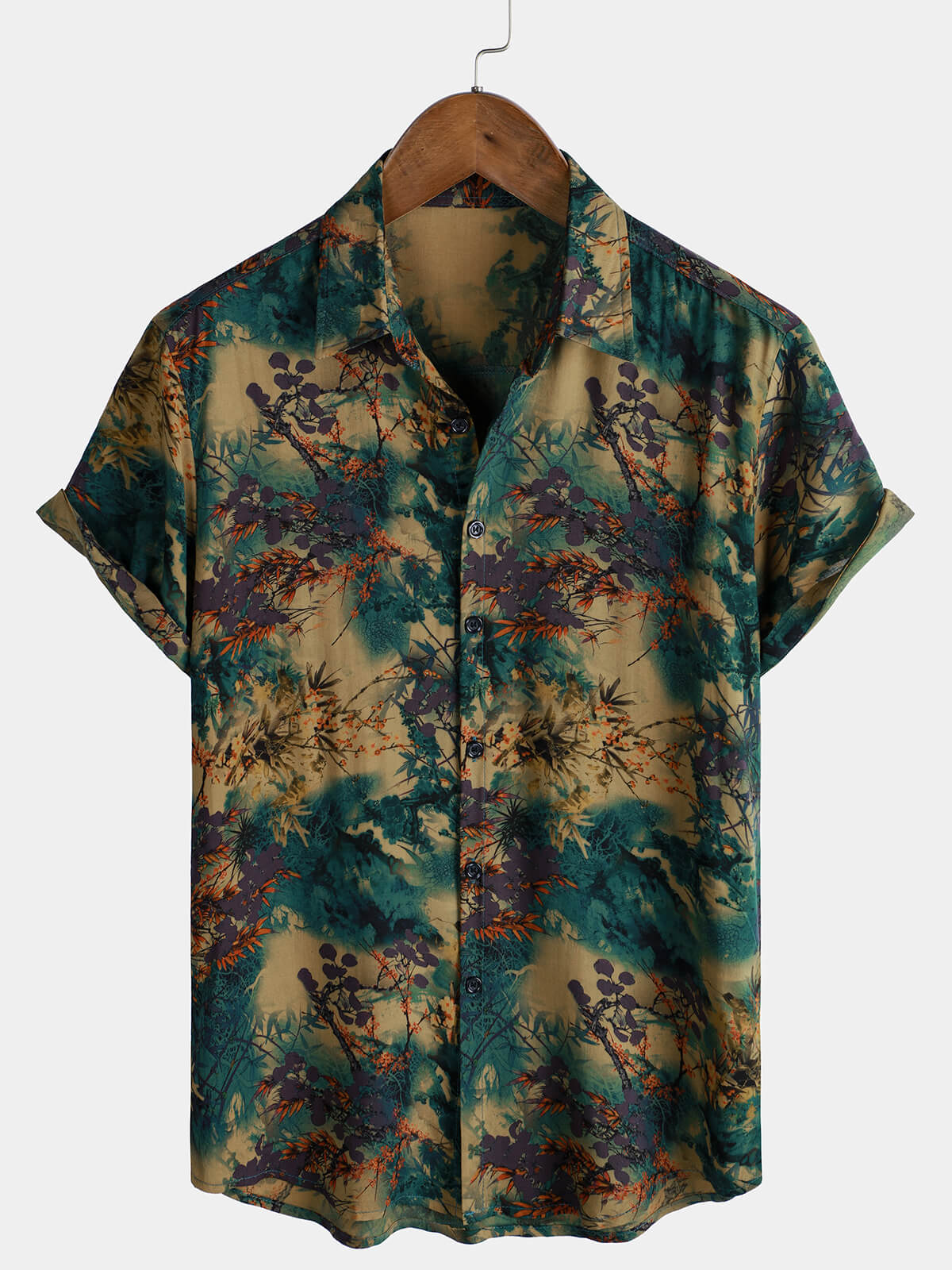 Men's Rayon Summer Retro Floral Short Sleeve Shirt