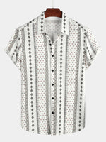 Bundle Of 2 | Men's Black & White Retro Button Up Short Sleeve Cotton Shirt