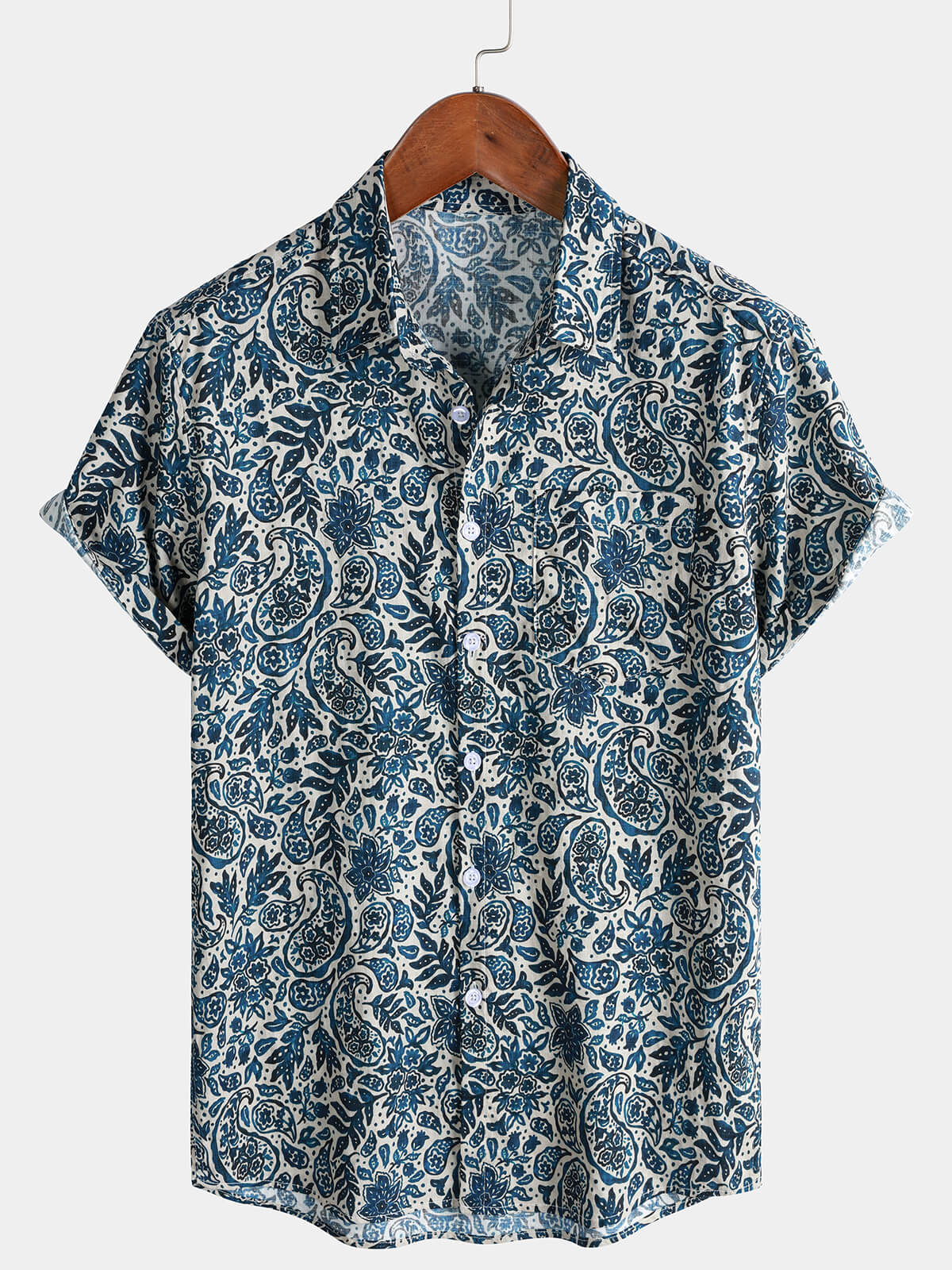 Men's Paisley Floral Print Bohemian Casual Short Sleeve Shirt