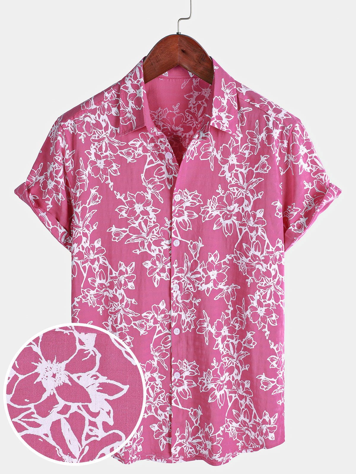 Men's Summer Casual Floral Holiday Beach Short Sleeve Cotton Shirt