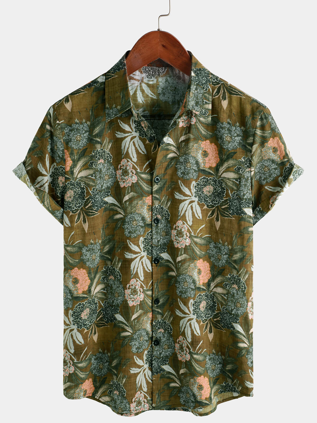Men's Retro Floral Button Up Short Sleeve Shirt